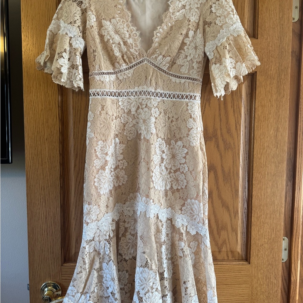 Saylor Elegant Lace Dress in Cream and White